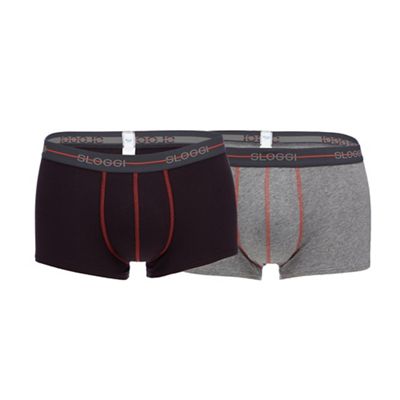 Sloggi Pack of two brown and grey logo embroidered hipster trunks